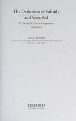 The definition of subsidy and state aid : WTO and EC law in comparative perspective /