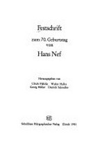 Festschrift zum 70. Geburtstag von Hans Nef /